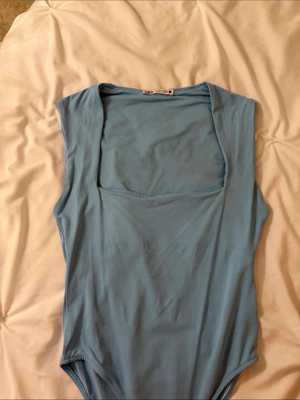 Zara Light Blue Square Neck Bodysuit Size S